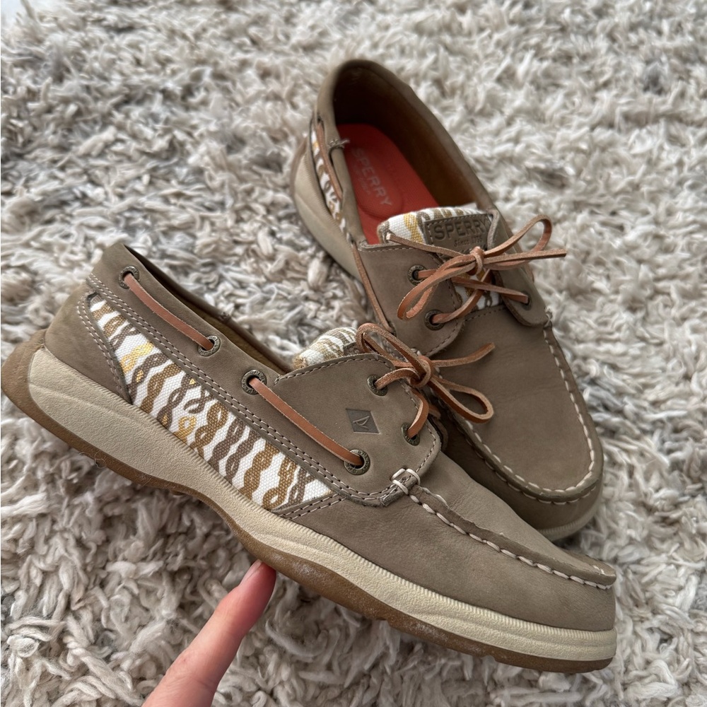 Sperry Bluefish 2 Eye Metallic rope print leather Boat Shoes 7M